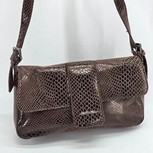 Vintage Baguette Shoulder Bag Brown Faux Leather Snake Y2K 90s Retro Mob Wife